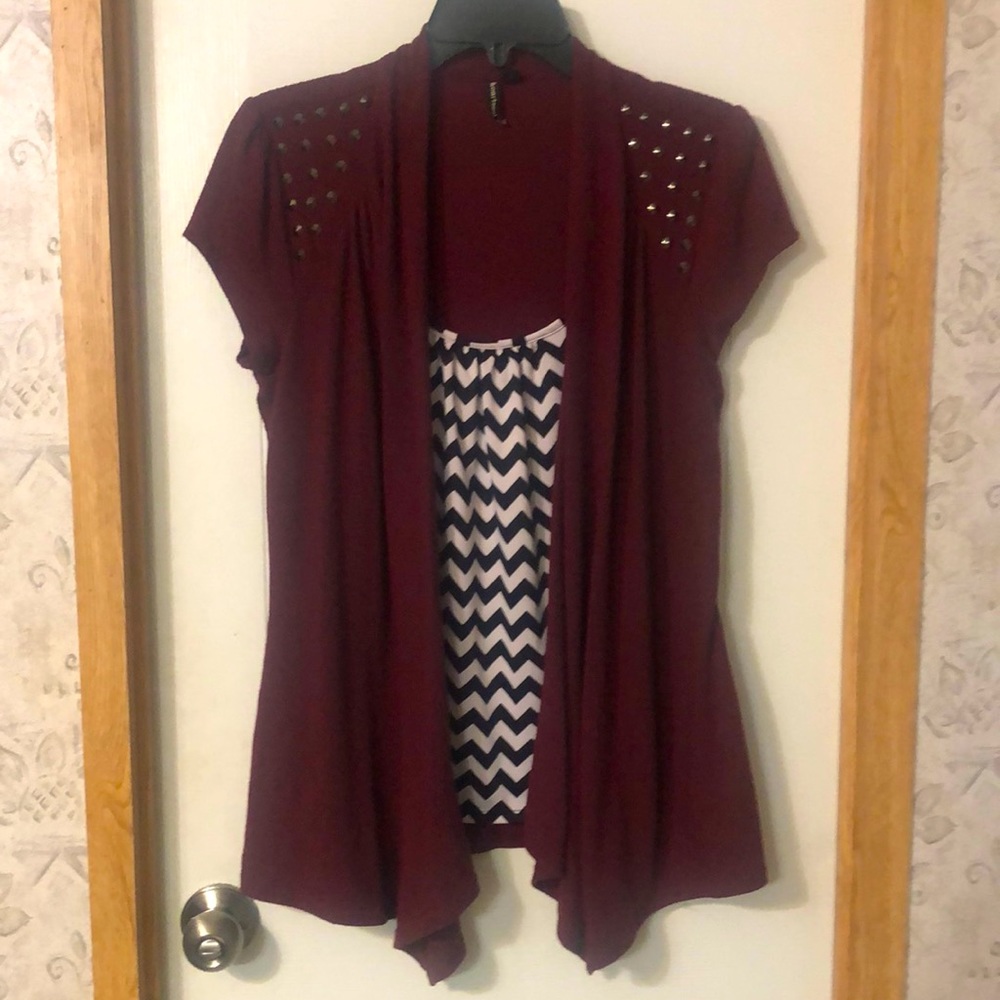 Maroon with black and white chevron undershirt